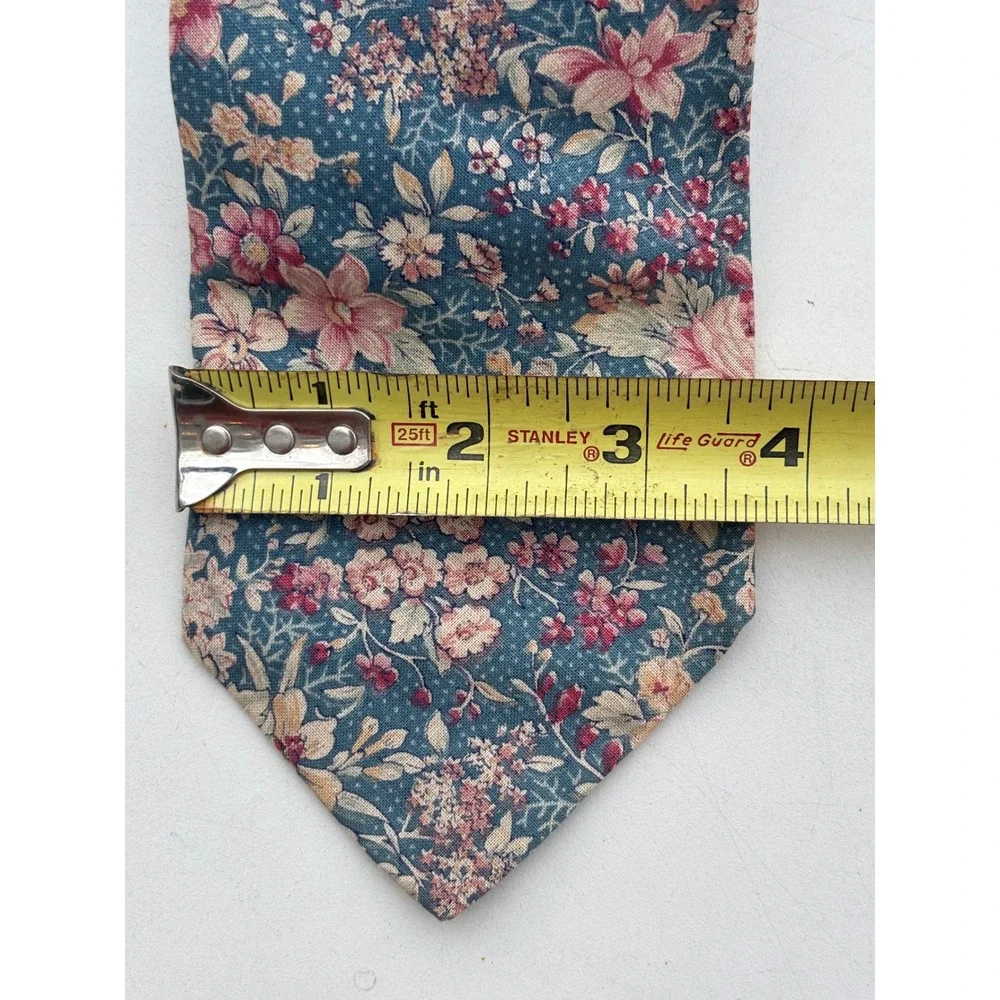 Rugby Club by Rooster Mens Floral Necktie Blue Pink Vintage Style Cotton Blend